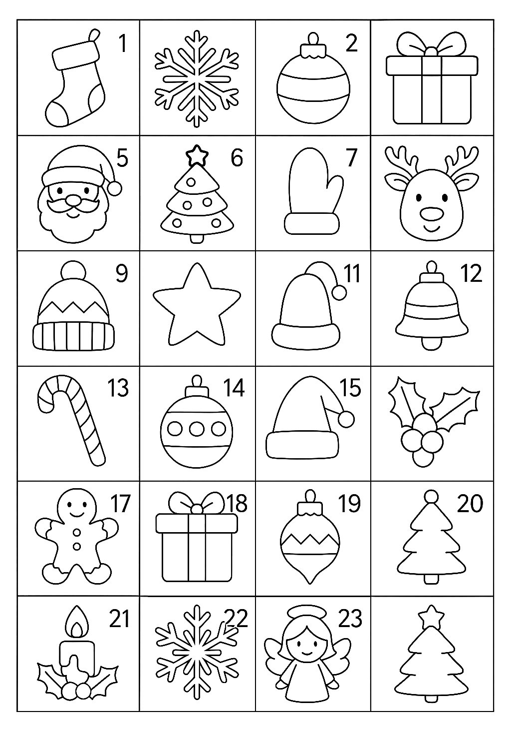 Kalendarz adwentowy - kolorowanka do druku