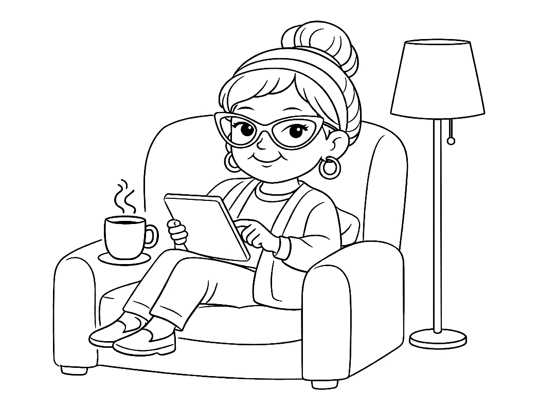 Babcia na fotelu - kolorowanka do druku