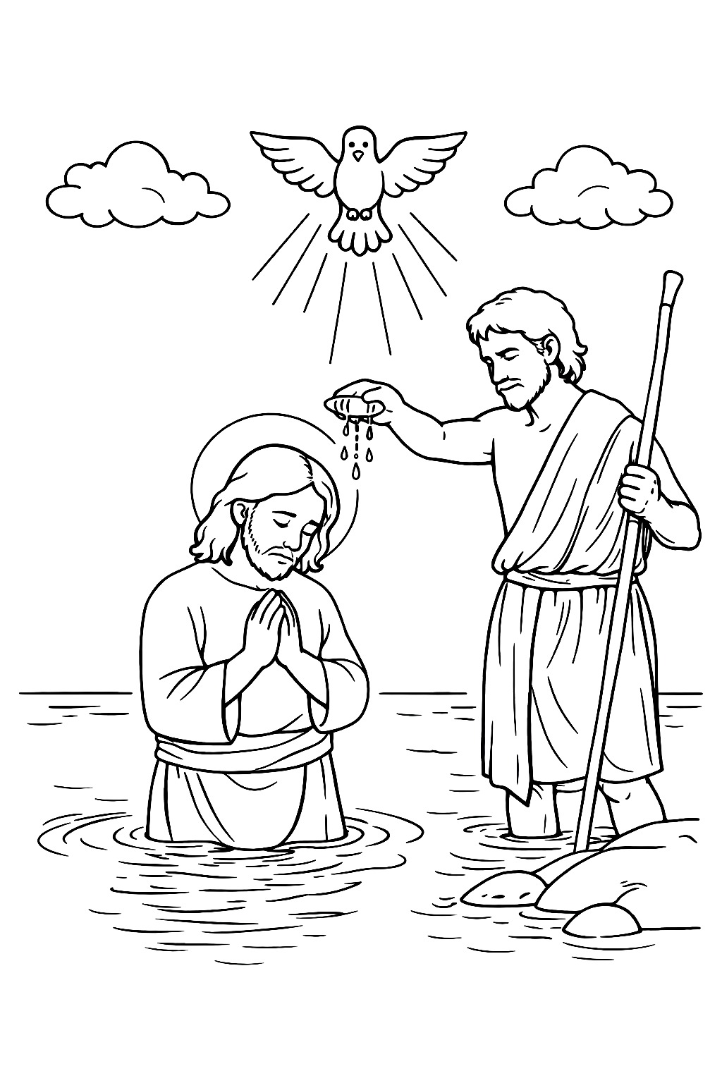 Chrzest Pański Jezusa w Jordanie - kolorowanka do druku