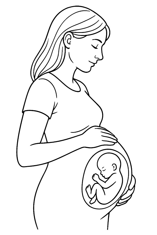 Ciąża - kobieta w ciąży - kolorowanka do druku