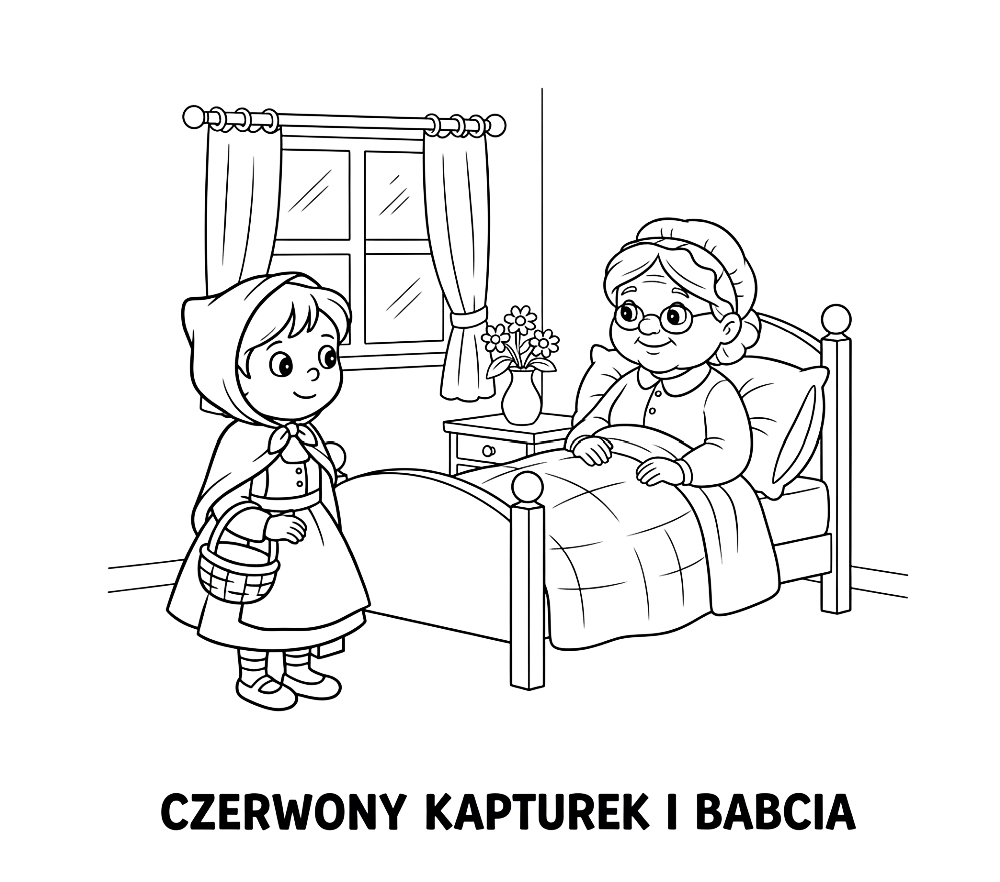Czerwony Kapturek i babcia - kolorowanka do druku