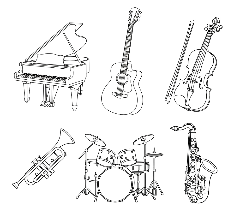 Instrumenty muzyczne - kolorowanka do druku