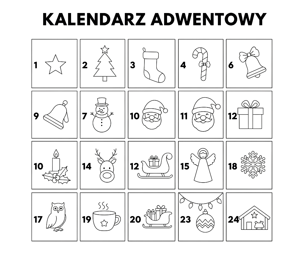 Kalendarz adwentowy do wydrukowania - kolorowanka do druku