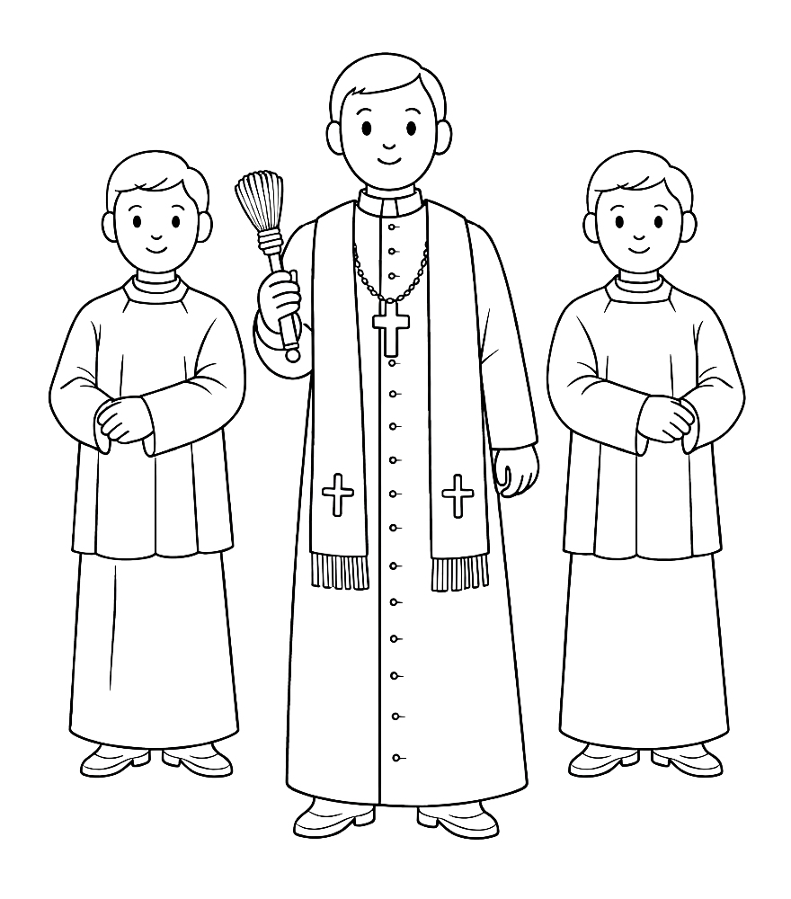 Ksiądz kolęda z ministrantami - kolorowanka do druku