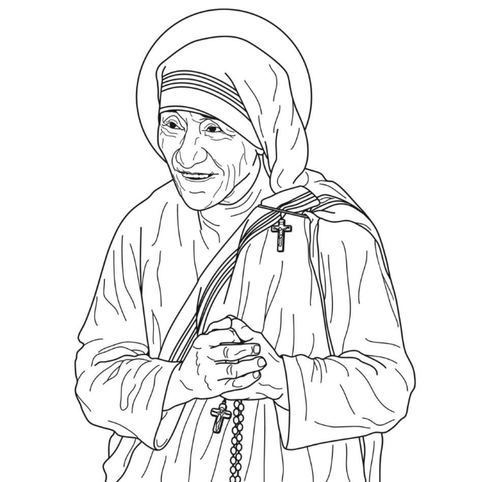 Matka Teresa z Kalkuty - kolorowanka do druku