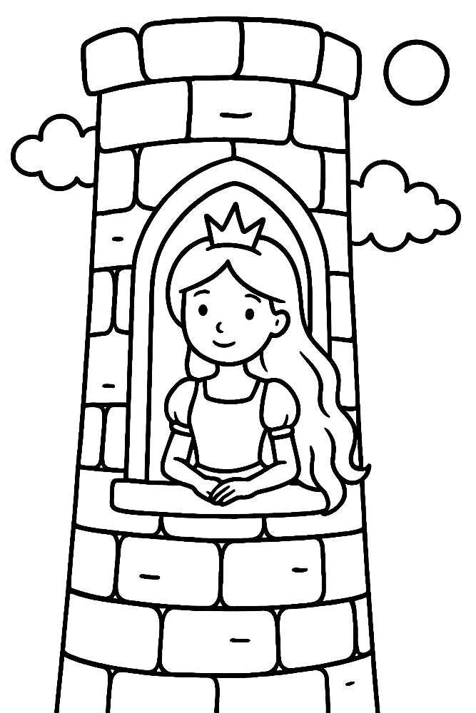 Księżniczka na wieży - kolorowanka do druku
