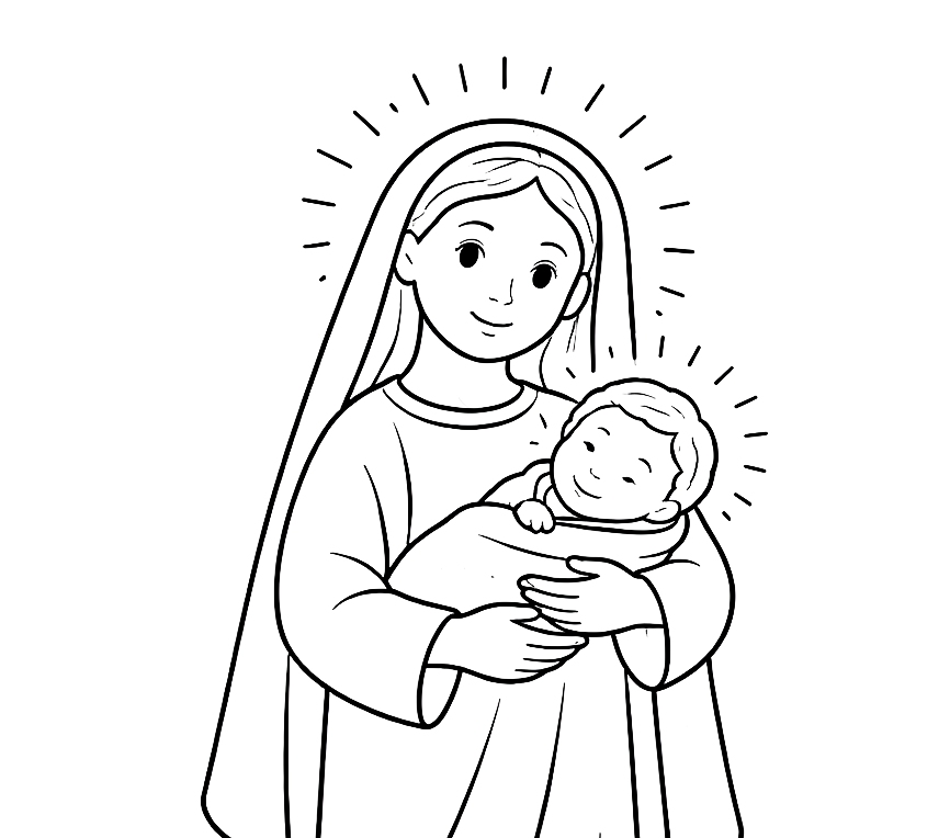 Maryja z Jezuskiem - kolorowanka do druku