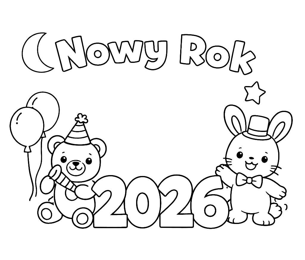 Nowy Rok 2026 - kolorowanka do druku