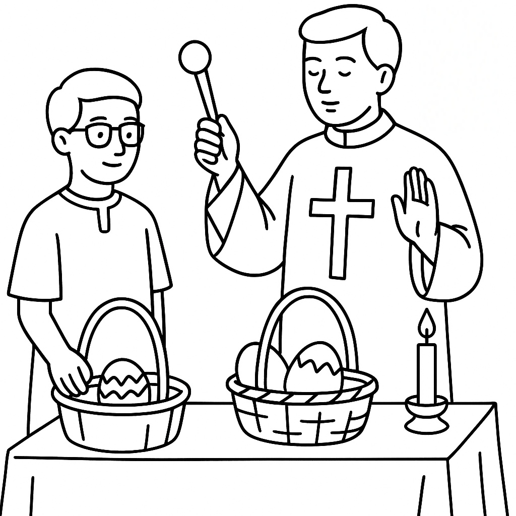 Święcenie pokarmów - wielka sobota - kolorowanka do druku