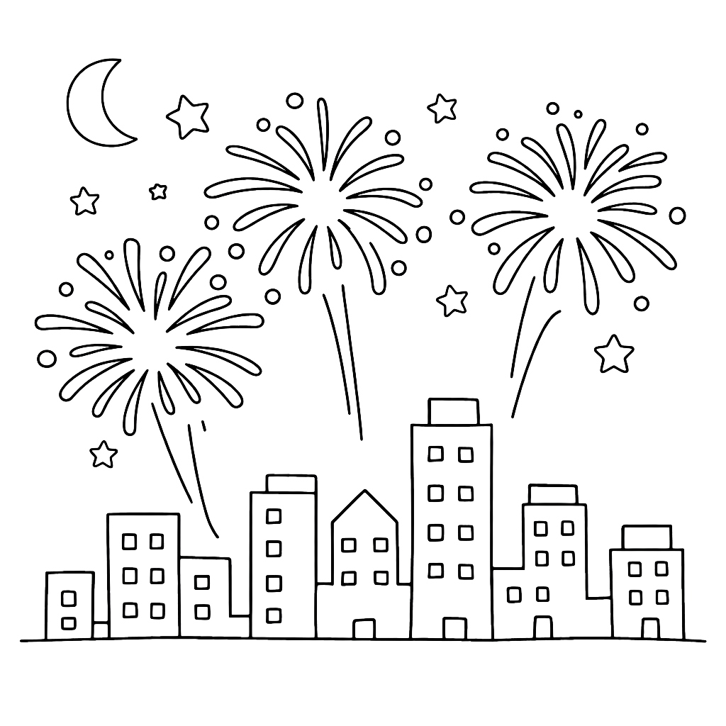 Sztuczne ognie - kolorowanka do druku