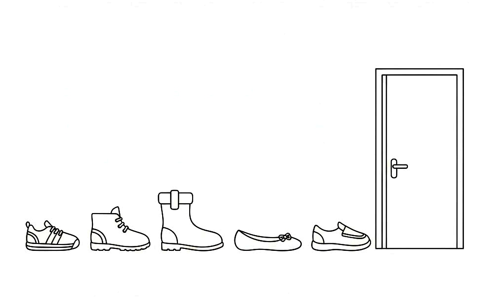 Układanie butów Andrzejki - kolorowanka do druku