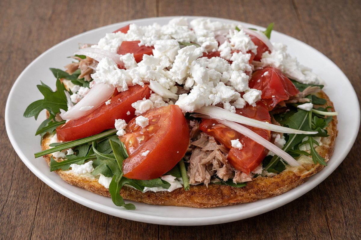 Keto omlet z tuńczykiem i rukolą